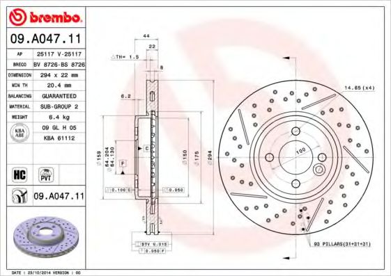 Тормозной диск BREMBO 09.A047.11