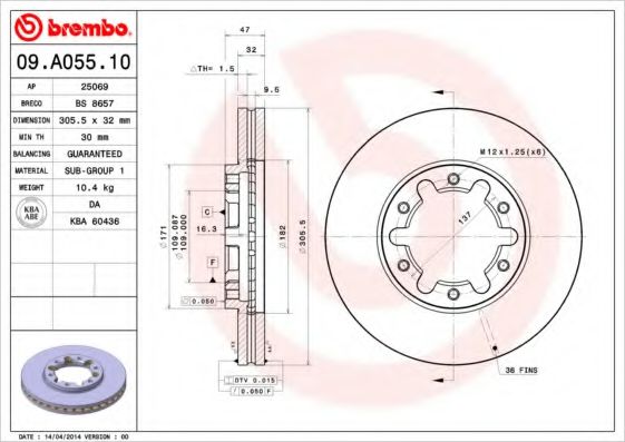 Гальмівний диск BREMBO 09.A055.10