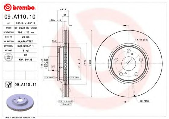Гальмівний диск BREMBO 09.A110.10