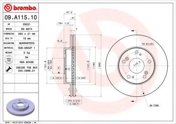 Гальмівний диск BREMBO 09.A115.10