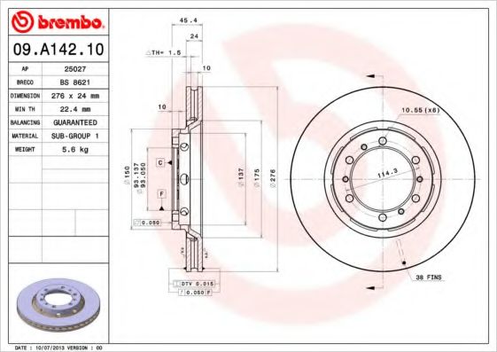 Гальмівний диск BREMBO 09.A142.10