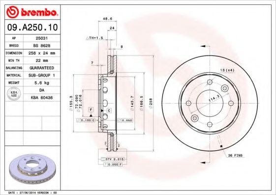 Гальмівний диск BREMBO 09.A250.10