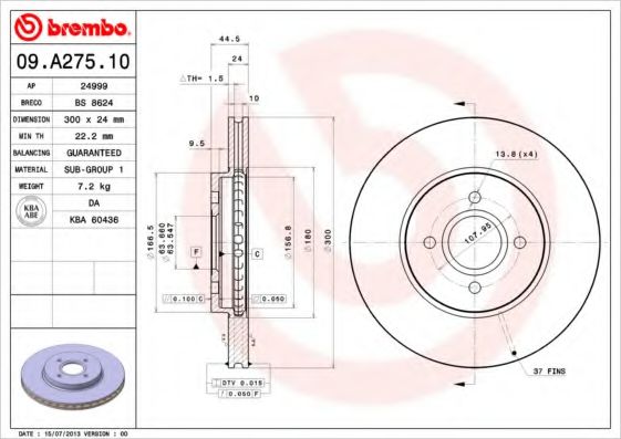 Гальмівний диск BREMBO 09.A275.10