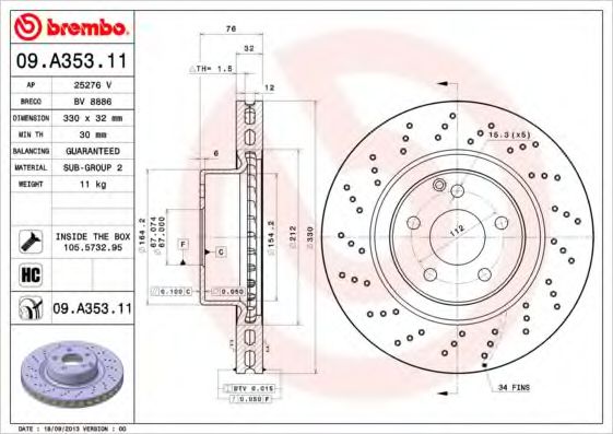 Гальмівний диск BREMBO 09.A353.11