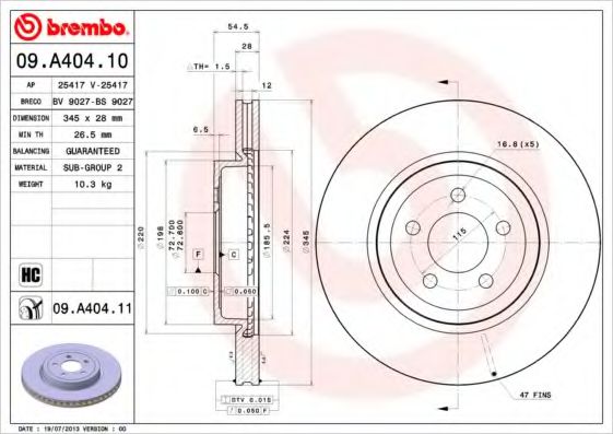 Тормозной диск BREMBO 09.A404.11