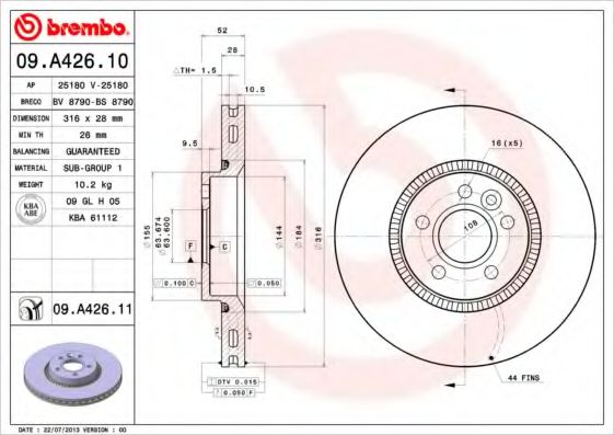 Гальмівний диск BREMBO 09.A426.10