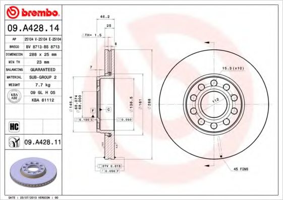 Тормозной диск BREMBO 09.A428.11