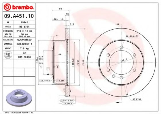 Гальмівний диск BREMBO 09.A451.10