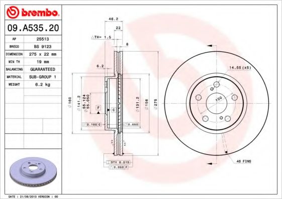 Гальмівний диск BREMBO 09.A535.20