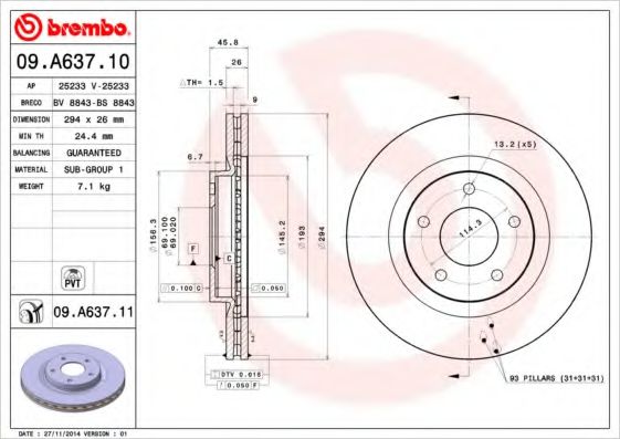 Тормозной диск BREMBO 09.A637.10