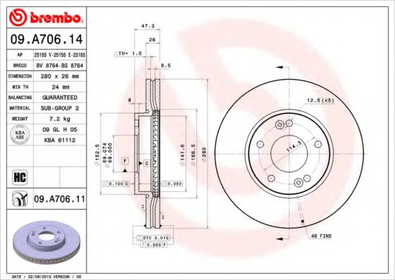 Тормозной диск BREMBO 09.A706.14