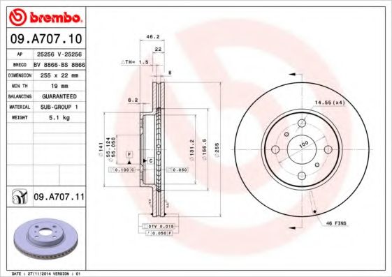 Гальмівний диск BREMBO 09.A707.11