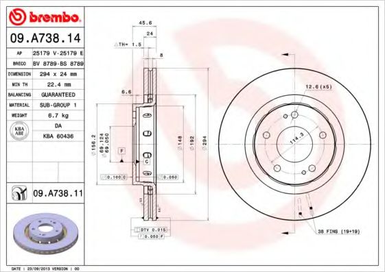 Гальмівний диск BREMBO 09.A738.14