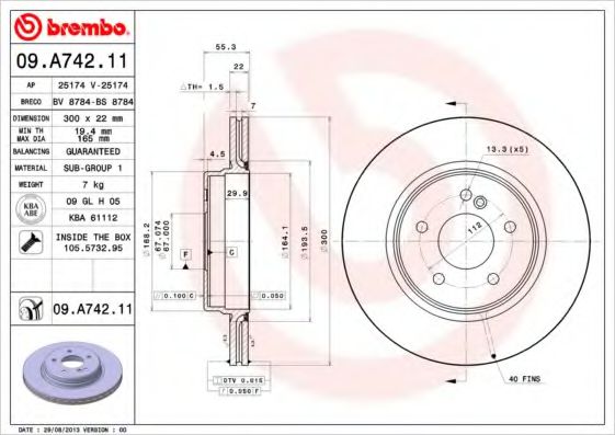 Тормозной диск BREMBO 09.A742.11