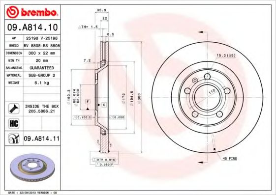 Гальмівний диск BREMBO 09.A814.10