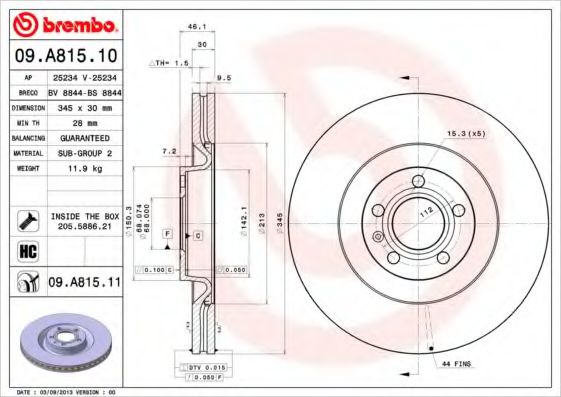 Гальмівний диск BREMBO 09.A815.10