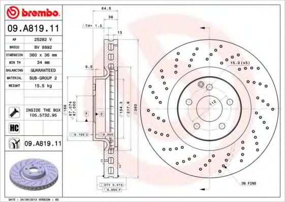 Тормозной диск BREMBO 09.A819.11