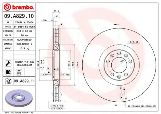 Гальмівний диск BREMBO 09.A829.10