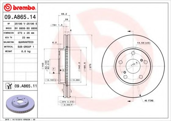 Гальмівний диск BREMBO 09.A865.14