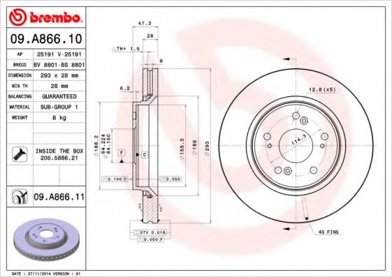 Гальмівний диск BREMBO 09.A866.10
