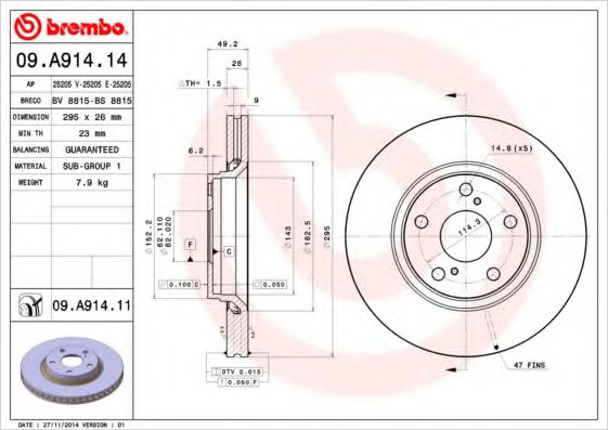Тормозной диск BREMBO 09.A914.14