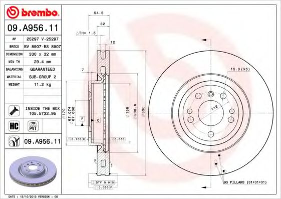 Гальмівний диск BREMBO 09.A956.11