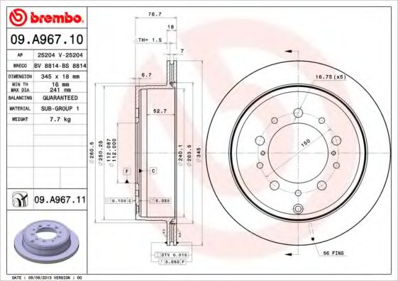 Тормозной диск BREMBO 09.A967.11