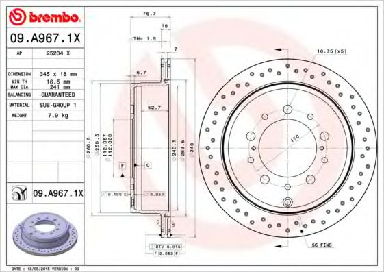Тормозной диск BREMBO 09.A967.1X