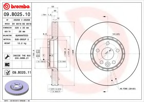Гальмівний диск BREMBO 09.B025.10
