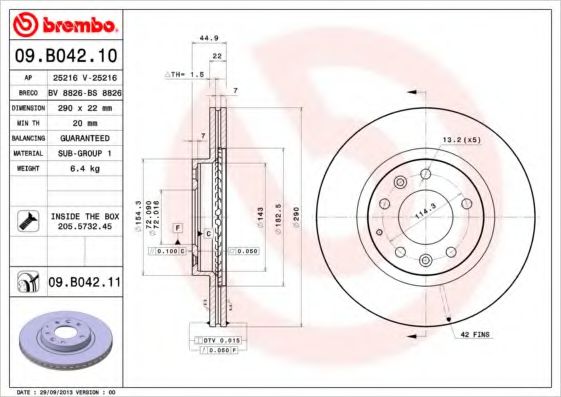 Тормозной диск BREMBO 09.B042.10