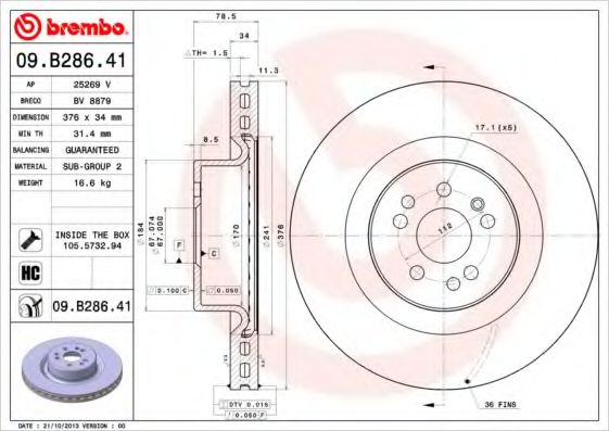 Тормозной диск BREMBO 09.B286.41