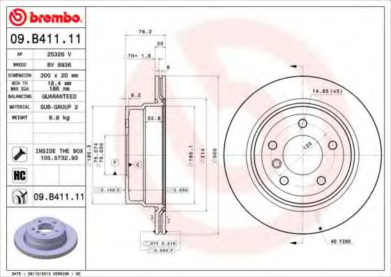 Гальмівний диск BREMBO 09.B411.11