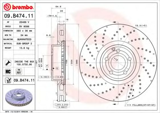 Тормозной диск BREMBO 09.B474.11