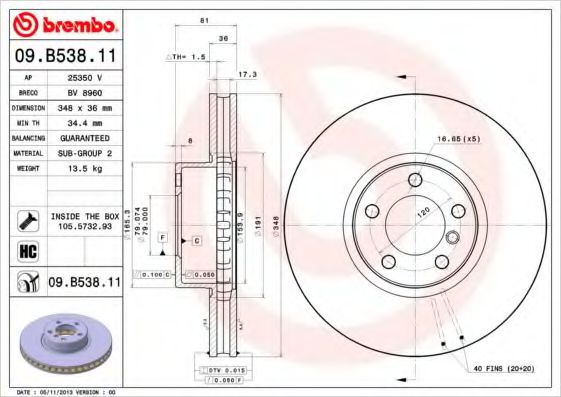 Гальмівний диск BREMBO 09.B538.11