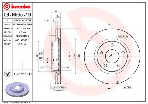 Тормозной диск BREMBO 09.B565.10