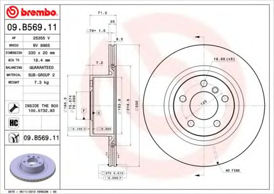 Тормозной диск BREMBO 09.B569.11