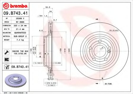 Тормозной диск BREMBO 09.B743.41