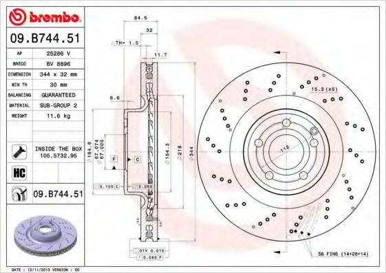 Гальмівний диск BREMBO 09.B744.51