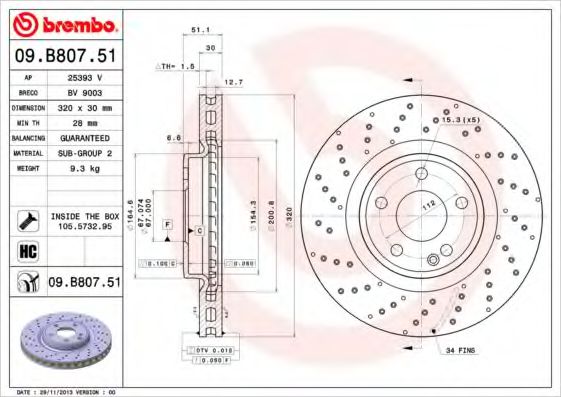 Тормозной диск BREMBO 09.B807.51