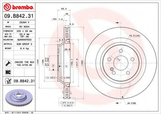 Гальмівний диск BREMBO 09.B842.31