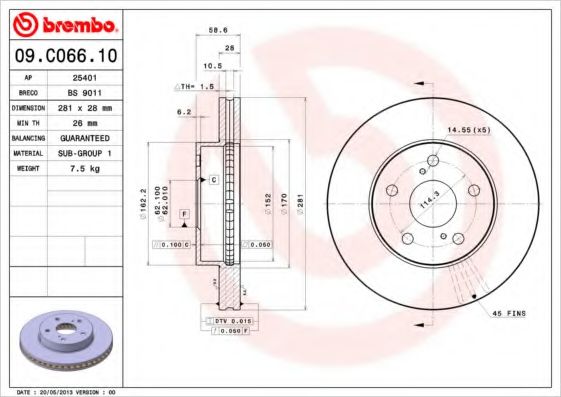 Тормозной диск BREMBO 09.C066.10