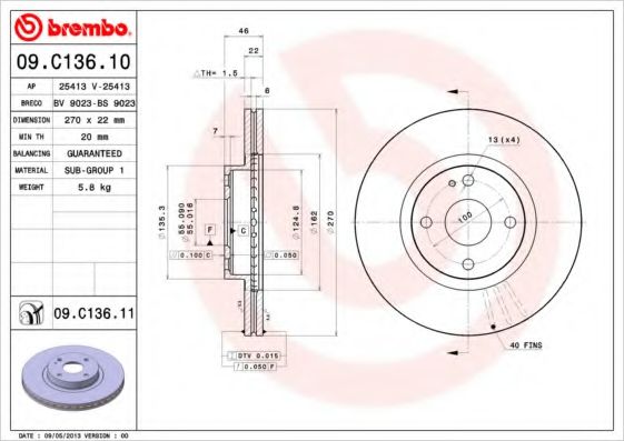 Тормозной диск BREMBO 09.C136.10