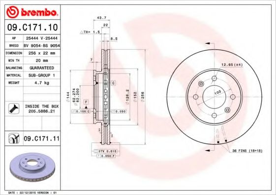Тормозной диск BREMBO 09.C171.11