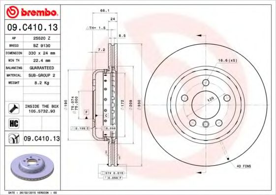 Гальмівний диск BREMBO 09.C410.13