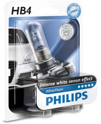 Лампа накаливания PHILIPS 9006WHVB1 (указатель поворота, сигнал торможения, освещение номерного знака, задняя противотуманная фара, фара заднего хода, внутреннее освещение, фонарь установленный в двери, освещение багажника, подкапотная лампа, стояночные о