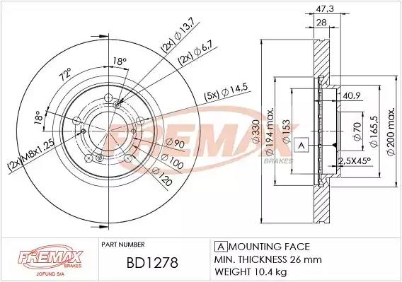 Тормозной диск FREMAX BD-1278