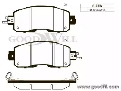 Тормозные колодки GOODWILL 1105 F Front brake pads for NISSAN TEANA