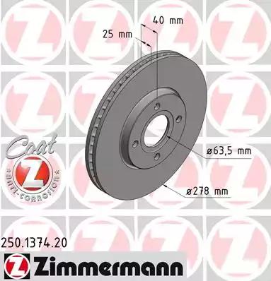 Тормозной диск ZIMMERMANN 250.1374.20 COAT Z