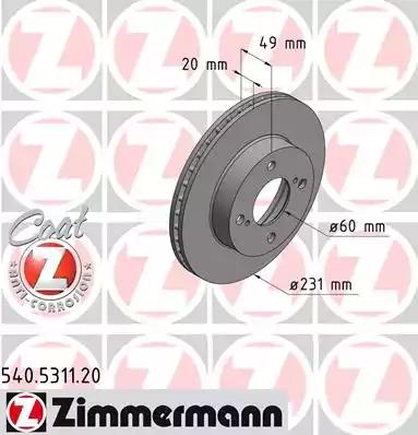 Тормозной диск ZIMMERMANN 540.5311.20 COAT Z