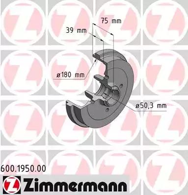 Тормозной барабан ZIMMERMANN 600.1950.00